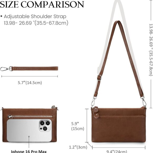 Genuine Leather Wristlet Clutch Wallet Purses with RFID Blocking, Small Crossbod - Picture 6 of 7